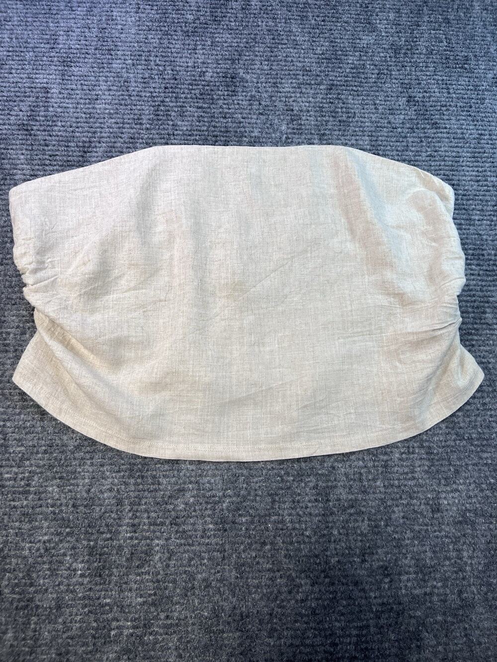 H&M Divided Beige Linen Blend Strapless Ruched Tube Top Back Zip XL